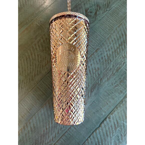 New Starbucks 2023 Winter Holiday Jeweled 24oz Tumbler Cold Cup - Rose Gold - Picture 2 of 6